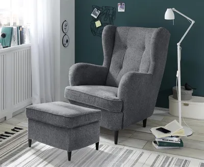 Produktbild von Ohrensessel >OSKAR< (Sessel und Hocker) in anthrazit - 78x102x98 (BxHxT)