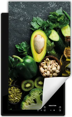 Produktbild von DarHaus Herdabdeckplatte 1 teilig 30x52 cm Anti Rutsch Matte Aufrollbar, grün - Gemüse