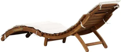 A wooden sun lounger with a white cushion, shown from a side-rear angle against a white background.