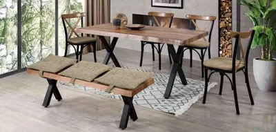 Immagine prodotto di Tavolo da pranzo in legno e 4 sedie con seduta imbottita e panca per la sala da pranzo