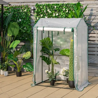 Produktbild von COSTWAY skleník na rajčata, 100x81x150cm, fóliový skleník s PE fólií, zahradní skleník s rolovacími dveřmi na zip, malý skleník na rajčata, ocelový rám (průhledný)