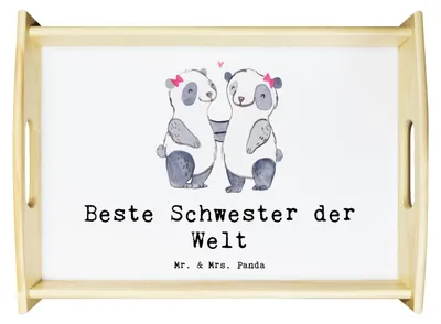 Produktbild von Mr. & Mrs. Panda Serviertablett Panda Beste Schwester der Welt - Weiß - Geschenk, Liebe, tablett aus holz, Tochter, Schwestern, Servier, Familie, für bett, Geschenkidee