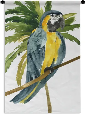 Produktbild von MuchoWow® Wandteppich Wandbehang Dschungel - Papagei - Aquarell 90x135 cm Tapisserie Dekoration Wandtuch - Baumwolle - Wandskulptur