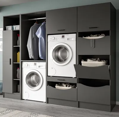 Produktbild von Waschmaschinenschrank "Flexy" in grau Set 4-teilig 242 x 196 cm