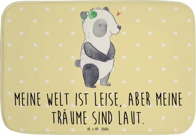 Produktbild von Mr. & Mrs. Panda Badteppich Panda Gehörlos - Gelb Pastell - Geschenk, Badezimmer Matte, Badematte, Cochlea Implantat, Ertaubt, Badezimmerteppich, Badvorleger