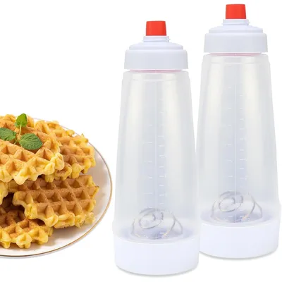 Produktbild von 2er Set Hand-Teigspender, Silikonbehälter mit Schneebesenkugel zum Mischen und Dosieren von Pfannkuchenteig