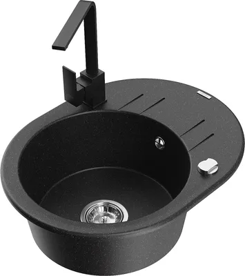Produktbild von Mexen Kevin 1 Becken-Granitspüle mit Abtropffläche und Mischbatterie Rita, Schwarz/Gold metallisch - 6517-75-670300-70