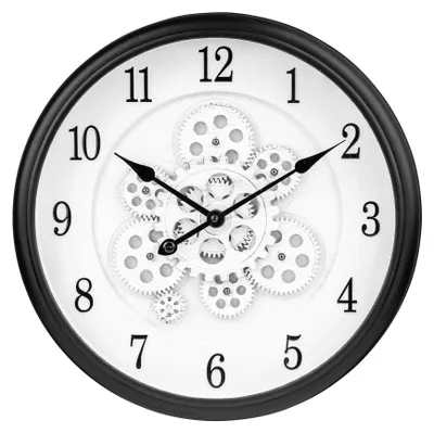 Produktbild von Wanduhr Ø 40cm Zahnraduhr Schwarz Weiß Bewegliche Zahnräder Retro Steampunk Deko