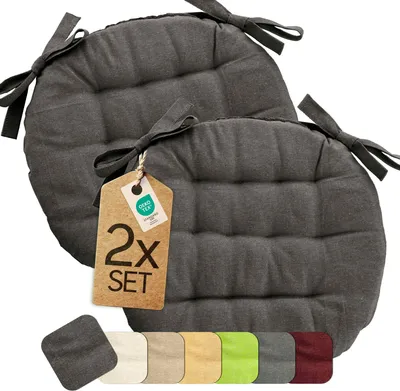 Zdjęcie produktu dla etérea poduszka na siedzisko okrągła - poduszka na krzesło do wewnątrz i na zewnątrz zestaw 2 38x38 cm - antracytowa - ze wstążkami