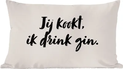 Produktbild von MuchoWow® Zierkissen Sofakissen Wohnzimmer Dekokissen 50x30 cm Du kochst, ich trinke Gin - Zitat - Taupe - Wohnzimmerdekoration - Polster mit Photo