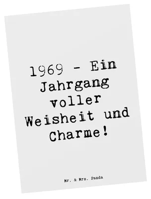 Produktbild von Mr. & Mrs. Panda Postkarte Spruch 1969 Geburtstag - Weiß - Geschenk, Weisheit, besondere Geburtstagsgeschenke, Grußkarte, Alter, Postkarten, Ansichtskarte, bildkarte