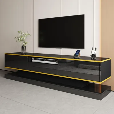 Obrázek produktu pro MODFU TV skříň televizní skříň televizní stolek s vysokým leskem, se zásuvkami a otevřeným prostorem, nízká skříňka s měnícím se LED osvětlením, černá