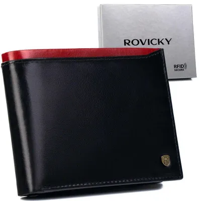 Obrázek produktu pro Pánská peněženka Rovicky z přírodní kůže RFID červená černá