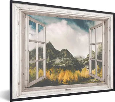 Produktbild von MuchoWow® Gerahmtes Poster Aussicht - Herbst - Berg 40x30 cm - Poster mit Schwarzem Bilderrahmen Wandposter Rahmen Foto Bilder - Kunstposter - Wanddekorationen