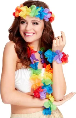 Produktbild von Smiffys - Regenbogen - Kostüm-Zubehör "Hawaiian" Set SM806 (Einheitsgröße) (Bunt)