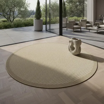 Teppich Outdoor Flachgewebe Uni-Farbe Polypropylen Balkon_Rund_#sku_BARKGIZA1201201410BEIGE-BARKGIZA1601601410BEIGE-BARKGIZA2002001410BEIGE#