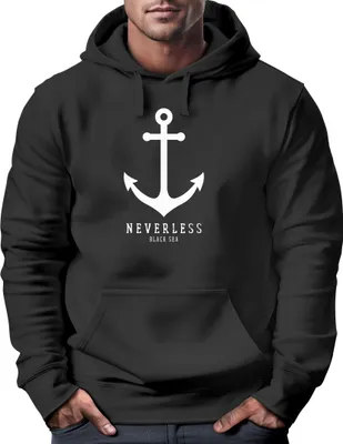 Produktbild von Hoodie Herren Anker Nautical Sailor Segeln Kapuzen-Pullover Männer Neverless® schwarz XL