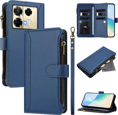 Obrázek produktu pro Pouzdro pro Infinix Note 40 Pro 4G/Note 40 Pro 5G/Note 40 Pro+, zipem, peněženkovéPolyuretankožené flip pouzdro s kapsami na karty, stojánkem a poutkem na ruku modrý