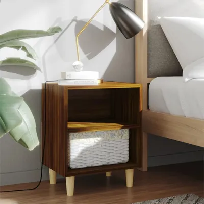 Image de Table de chevet exclusive, pieds en bois massif, finition chêne, dimensions : 40 x 30 x 50 cm
