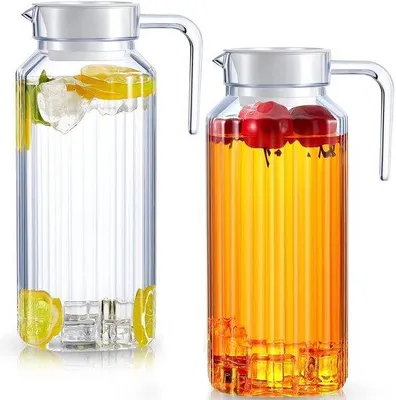 Produktbild von Wasserkanne 1 Liter – Acrylkanne mit Deckel – BPA-frei – Bruchfest – Auslaufsicher – Transparente Kühlwasserkanne – Karaffe