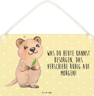 Produktbild von Mr. & Mrs. Panda Schild Quokka Happy DIN A5 - Gelb Pastell - Geschenk, Lustige Sprüche, Türschild, Niedliches Tier, holzbild, Lustiger Spruch, wandtafel, Wandbild Holz