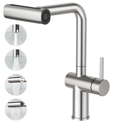Immagine prodotto di Miscelatore da cucina estraibile, monocomando, con erogatore a cascata, in acciaio inossidabile spazzolato