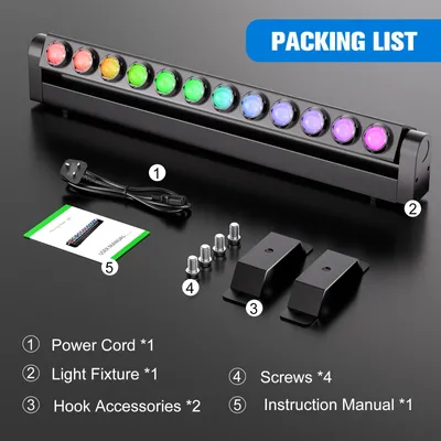 Produktbild von LED-RGBW-Lichtleiste - Beweglicher Wash-Scheinwerfer - DMX512-Bühnenlicht - 12 × 15 W - 200 W - 110–240 V - EU-Stecker