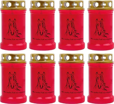 Produktbild von Grabkerze Rot 8er Pack, Brenndauer: 40 Stunden ( je Kerze ), Motiv: Pferdekopf