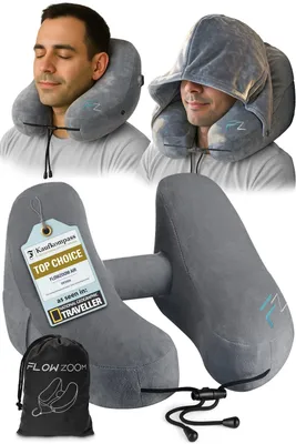Immagine prodotto di FLOWZOOM AIR Cuscino da viaggio gonfiabile con cappuccio, taglia L, grigio