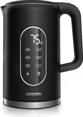 A black electric kettle with a digital display and controls.