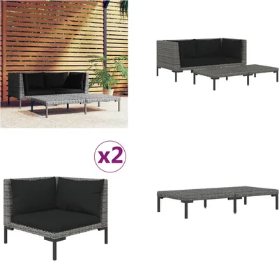 Image de vidaXL 3 pcs. Garden Lounge Set Dunkelgrau Halbrundes Poly Rattan - Garden Lounge Set - Garden Lounge Sets - Lounge Set - Outdoor Lounge Set