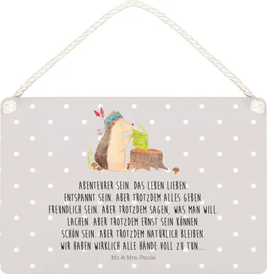 Produktbild von Mr. & Mrs. Panda Schild Igel Federschmuck DIN A4 - Grau Pastell - Geschenk, Türschild, Tiere, kleine aufmerksamkeit, Camping, holzbild, Wandbild Holz, Abenteuer, Indianer