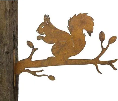 Productafbeelding van Tuinsteker - Eekhoorn Poedercoating - 34 x 22 x 2 cm - Metaal met Patina Roest - Voor Tuin en Balkon
