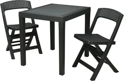 Produktbild von Gartenmöbel-Set Gartentisch Gartenstuhl Campingmöbel Kunststoff 3tlg. Anthrazit 0510