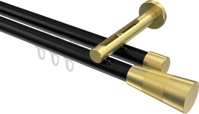 Produktbild von Interdeco Innenlaufstange / Gardinenstange mit Innenlauf Schwarz / Messing-Optik, Typ Siteno Tanara (Konus Bicolor), 20 mm Ø 2-läufig, 420 cm
