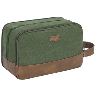 Produktbild von Kulturtasche für Herren Reise-Kulturtasche,Dopp-Kit aus Canvas,Wasserabweisende vegane Ledertasche für Rasierutensilien und Toilettenartikel (Grün)