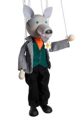 Produktbild von 35 cm große Holz-Marionette Wolf, detailreich gestaltet, für Puppentheater und Sammler