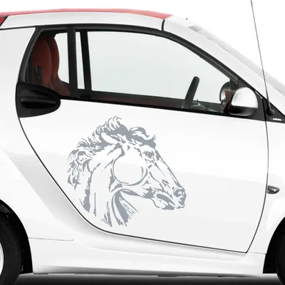Produktbild von Aufkleber - Autoaufkleber-Set Pferdekopf 2 Stk. je 60cm x 66cm silber - Tuning Carystyling Heckscheibe Auto