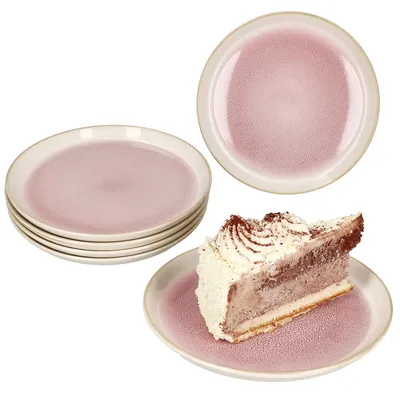 Produktbild von 6x Reactive Glaze Paris Kuchenteller 6 Pers. Creme Pink Frühstücksteller Dessert