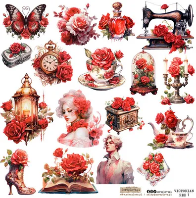 Produktbild von AUFKLEBER Dekor Stickers - ScrapLove - Victorian red 1