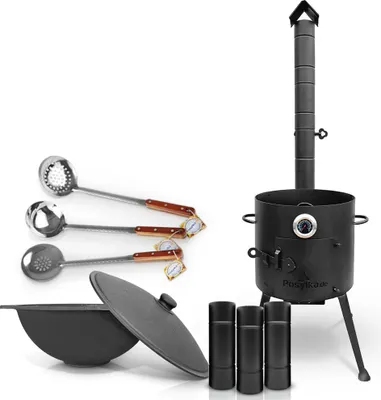 Produktbild von Gusseisen Kazan 10 L Deckel Utschak Uchag Feuerofen 36cm Schaumlöffel казан учак
