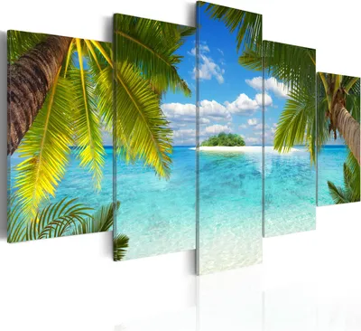 Image de Toiles 200 x 100 cm Toile intissé 5 pièces Impression artistique moderne Tableaux muraux XXL Décoration murale Design Tableau mural - Île exotique Lagune Nature Paysage c-A-0034-b-m