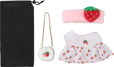 Produktbild von Plüschpuppenkleidung Set DIY süßes 12 -Zoll -Kleid für Rollenspiele Vorschulzentren Erdbeerstirnband