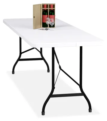 Produktbild von Relaxdays Gartentisch, klappbar, HBT: 75 x 220 x 68 cm, Kunststoff, Stahl, wetterfester Klapptisch, Outdoortisch, weiß