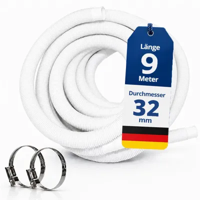 Produktbild von HAF Hochwertiger Pool Schwimmbadschlauch 32mm Weiß 9 Meter | Poolschlauch für Garten & Schwimmbad | Solarschlauch + 2x Edelstahl Schlauchschellen