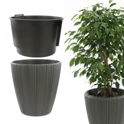 Produktbild von Blumentopf gerillte Struktur, vertikale Streifen 47 cm, Übertöpf für Zimmerpflanzen, Herausnehmbarer Einsatz mit Griffen, für den Innen- und Außenbereich, zur Dekoration von Haus, Wohnzimmer, Terrasse