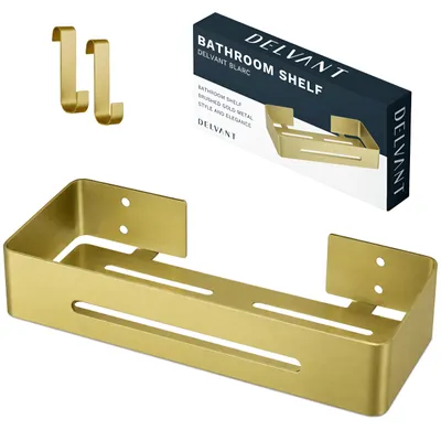 Produktbild von Badezimmerregal, Wandmontage, unterhalb der Dusche, Metall, Marke DELVANT, Modell BLARC, goldene, gebürstete Oberfläche