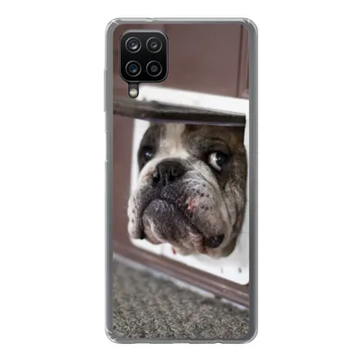 Produktbild von MuchoWow® Handyhülle Schutzhülle Hülle für Samsung Galaxy A12 Hund - Lustig - Katzenklappe - Kinder - Jungen - Mädchen - Kinder Silikon Softcase Handy Hülle - Bild