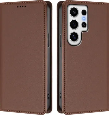 Image de Housse de téléphone portable pour Samsung Galaxy S24 Ultra, étui à rabat en cuirPolyuréthaneantichoc magnétique avec support Marron