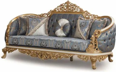 Produktbild von Casa Padrino Luxus Barock Sofa Blau / Weiß / Gold 240 cm - Barock Wohnzimmer Möbel